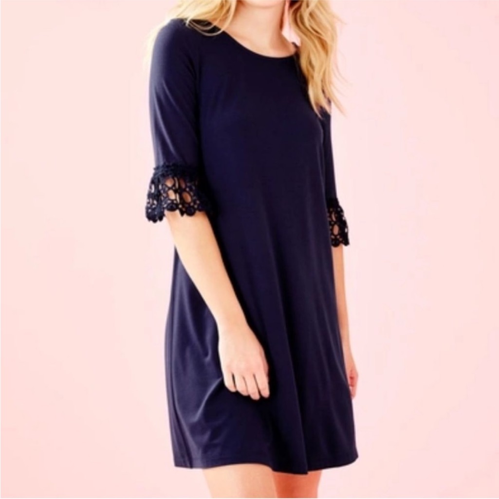 Lilly Pulitzer Navy Blue Ophelia Lace Sleeve Dress Size Large